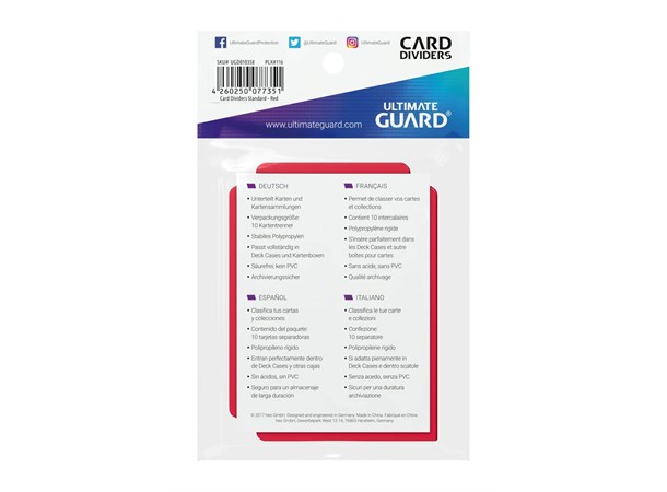Plast Card Dividers Rød 10 stk 10 kort-delere til Deck Boxer og Cases
