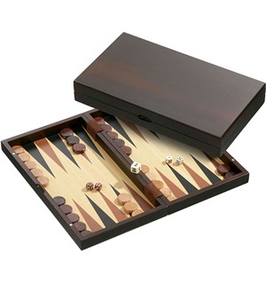 Backgammon Komplett i tre 39 cm Kommer i flott treeske m/ trebrikker 
