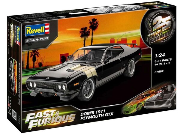 Fast & Furious Doms 1971 Plymouth GTX Revell 1:24 Byggesett 