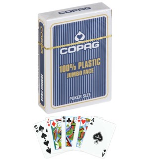 Copag Kortstokk Pokersize Blå 100% Plast Store Tall 52 kort 