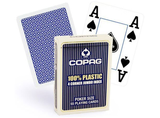 Copag Kortstokk Pokersize Blå 100% Plast Store Tall 52 kort