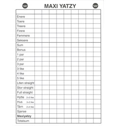 Maxi Yatzy Blokk uten terninger Norsk