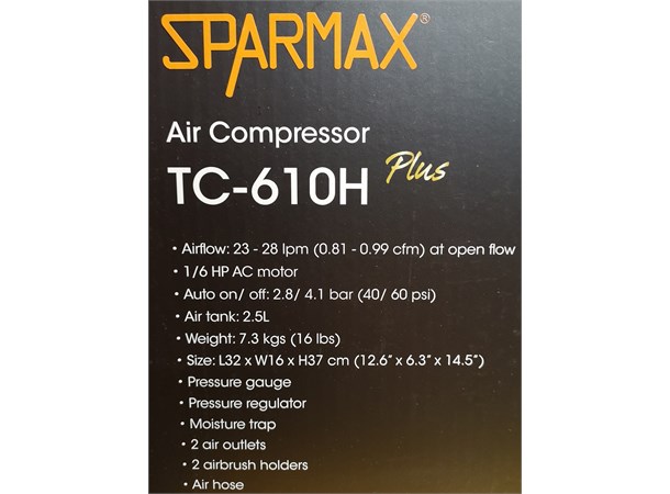 TC610H+ Airbrush Kompressor m/2,5L Tank Sparmax TC-610H+  Meget bra kvalitet