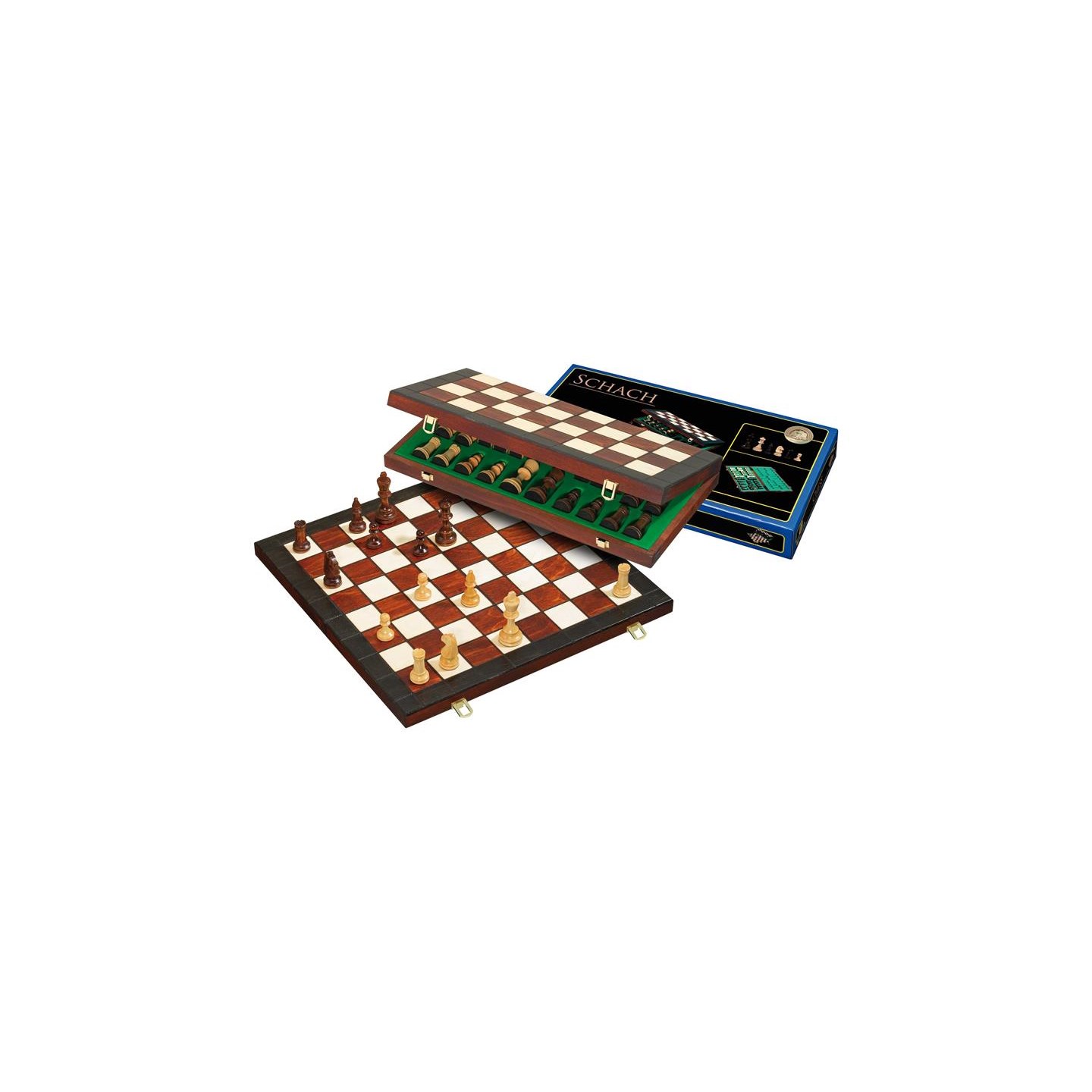 Sjakkbrett tre m/brikker Foldbar 40x40cm Feltstørrelse 45mm, Kongehøyde 78mm