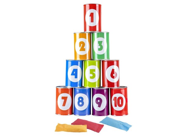Kaste Blikkboks med pose spill Komplett 10 blikkbokser + 3 erteposer 