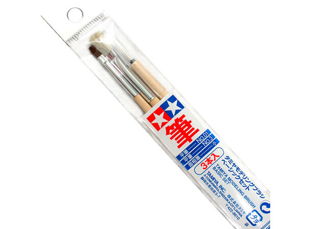 Tamiya Modeling Brush Basic Set 3 st Flat 1, Flat 3, Pointed small Pensler 