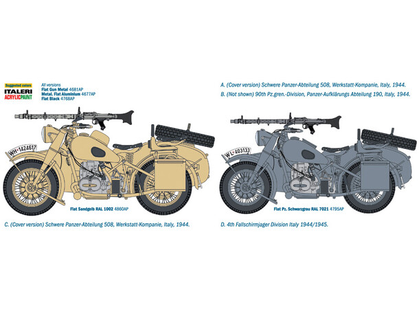 BMW R75 German Military Motorcycle Italeri 1:9 Byggesett 