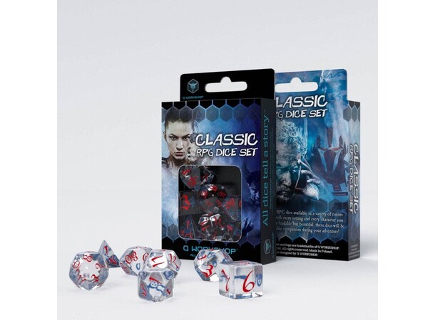 RPG Dice Set Translucent/Red/Blue Tärningsset för rollspel 