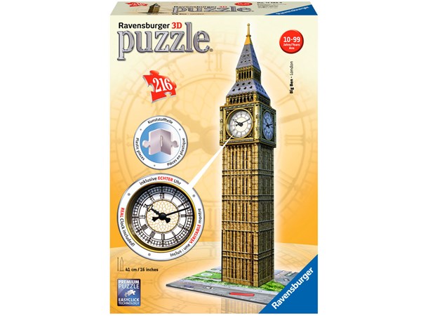 Big Ben Clock 3D 216 biter Puslespill Ravensburger Puzzle Med ekte klokke!