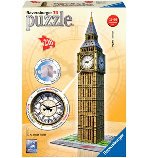 Big Ben Clock 3D 216 biter Puslespill Ravensburger Puzzle Med ekte klokke! 
