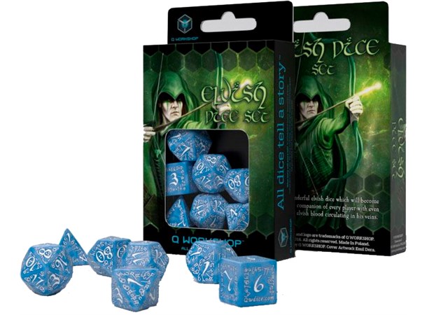RPG Dice Set Elvish Blue/White Terninger til rollespill - 7 stk