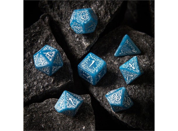 RPG Dice Set Elvish Blue/White Terninger til rollespill - 7 stk