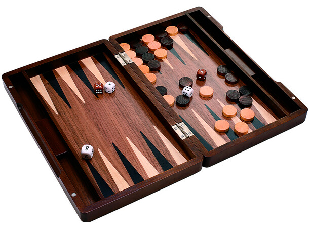 Backgammon Komplett i trä 31 cm Levereras i vacker trälåda med träbitar 