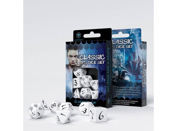 RPG Dice Set White Terninger til rollespill - 7 stk 