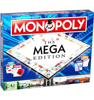 Monopoly Mega Edition Brettspill 12 ekstra felt 8 flere gatenavn 