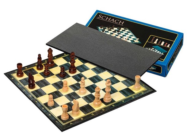 Schack m/ pjäser Tunt bräde 29cm Fältstorlek 30 mm - Kung 64mm 