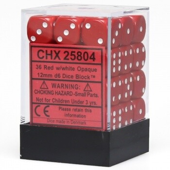Terning D6 12 mm 36stk Rød/Hvit Chessex 25804 D6 Dice Block
