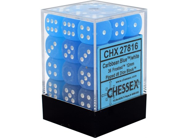 Terning D6 12 mm 36stk Blå/hvit Frosted Chessex D6 Dice Block