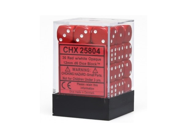 Terning D6 12 mm 36stk Rød/Hvit Chessex 25804 D6 Dice Block