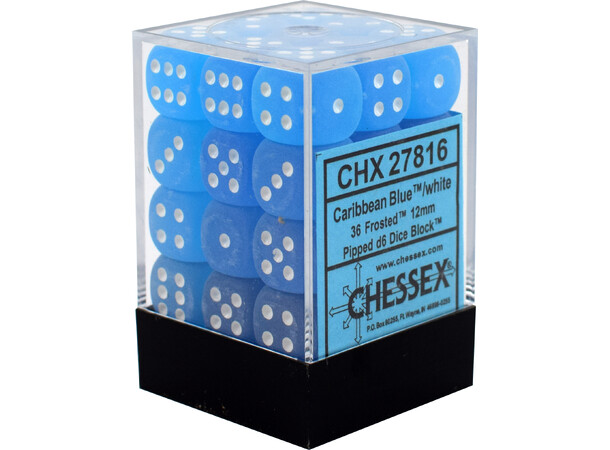 Tärning D6 12 mm 36st Blå/vit Frosted Chessex D6 Dice Block 