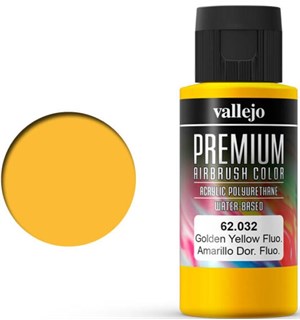 Vallejo Premium Fluo Golden Yellow 60ml Premium Airbrush Color - Fluorescent 