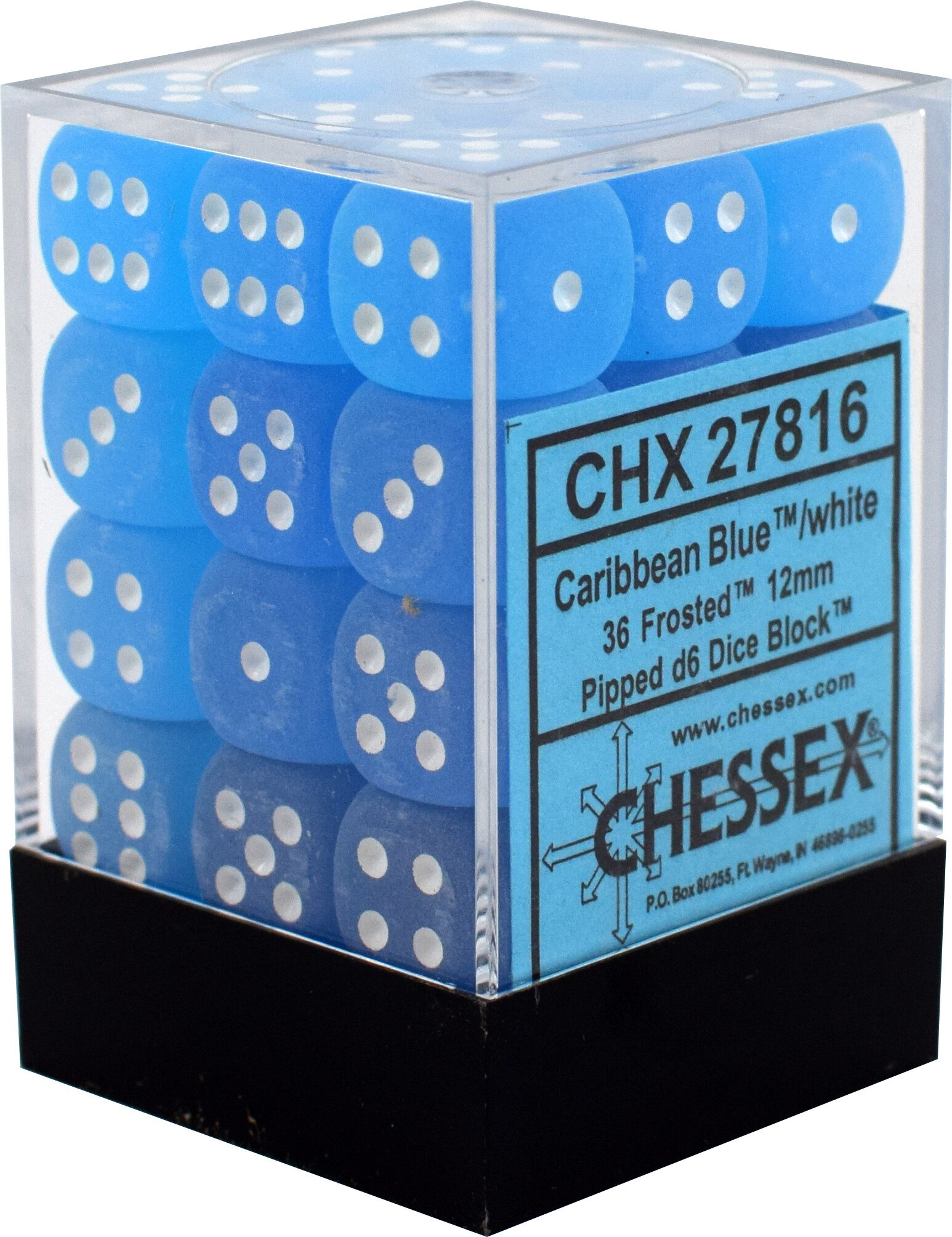 Terning D6 12 mm 36stk Blå/hvit Frosted Chessex D6 Dice Block