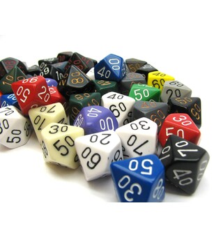 Chessex RPG Dice D10 Terning 00-90 -1stk Tilfeldig farge