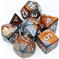 RPG Dice Set Kobber-Stål/Vit - 7 st Chessex 26424 Gemini Copper-Steel/White