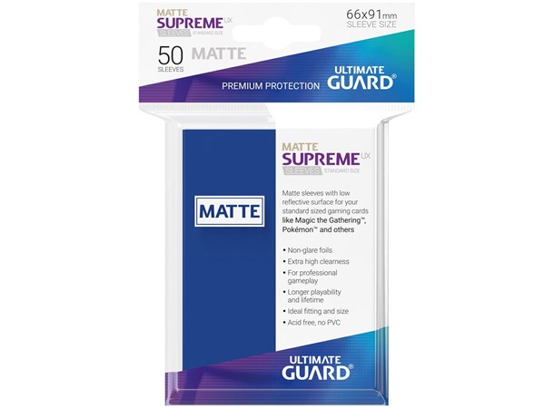 Sleeves Supreme Matte Blå x50 66x91 Ultimate Guard Kortbeskytter/DeckProtect