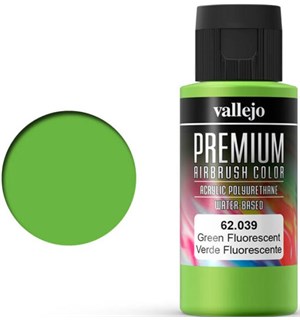 Vallejo Premium Fluo Green 60ml Premium Airbrush Color - Fluorescent 