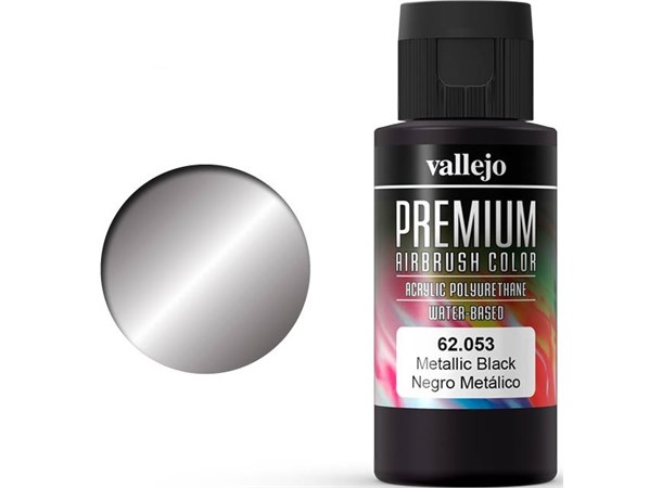 Vallejo Premium Metallic Black 60ml Premium Airbrush Color - Metallic