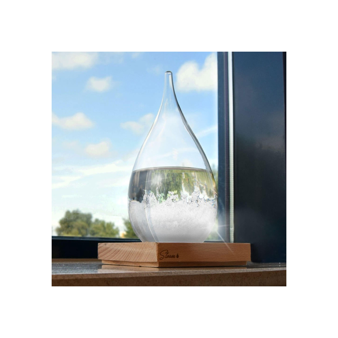 Storm Dråpe - Værmelder - 22 cm høy Glass/Tre - Storm Drop