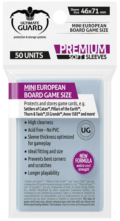 Brettspill Kortbeskyttere 50stk 46x71mm Mini European - Ultimate Guard