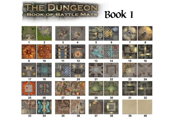 Book Of Battlemats DUNGEON - 80 sider Spiralinnbundet - 2,5 cm rutenett 