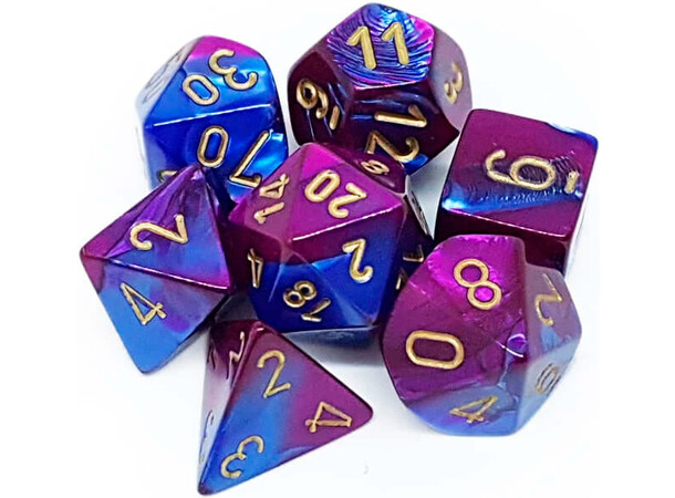 RPG Dice Set Blå-Lila/Gull - 7 st Chessex 26428 Gemini Blue-Purple/Gold 