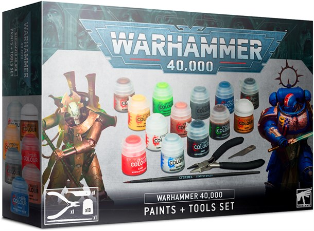 Warhammer 40K Paints + Tools Set 13 malinger, cutters, pensel, scraper
