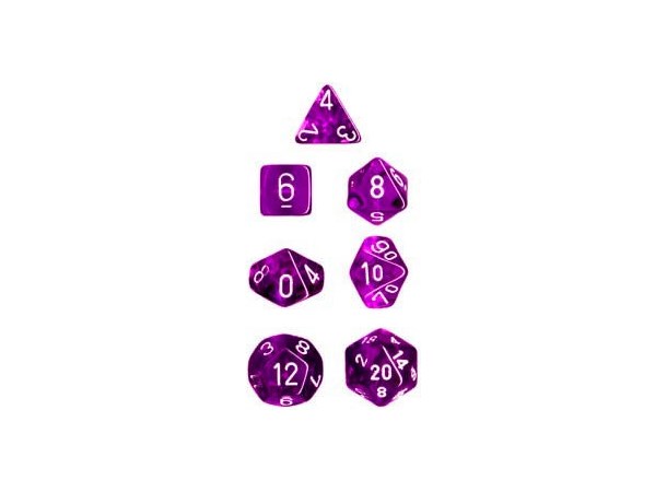 RPG Dice Set Lilla/Hvit - 7 stk Chessex 23077 Translucent Purple/White