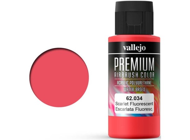 Vallejo Premium Fluo Scarlet 60ml Premium Airbrush Color - Fluorescent