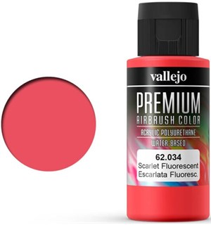 Vallejo Premium Fluo Scarlet 60ml Premium Airbrush Color - Fluorescent 