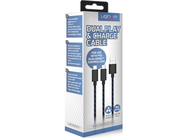 Venom 3m Dual Play Charge Cable PS5 Dubbel laddningskabel för PlayStation 5 
