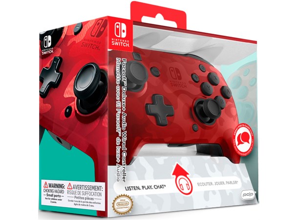 Nintendo Switch Controller Camo Red Faceoff Deluxe - m/ audio jack inngang