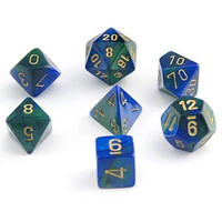 RPG Chessex Dice Set Blå-Grön/Gull 7st Chessex 26436 Gemini Blue-Green/Gold