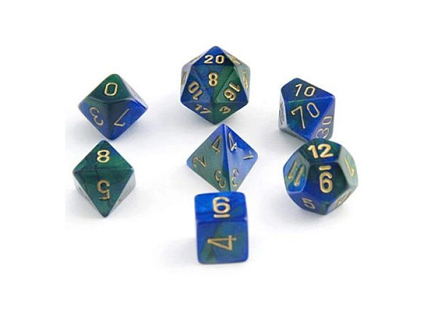 RPG Chessex Dice Set Blå-Grön/Gull 7st Chessex 26436 Gemini Blue-Green/Gold 