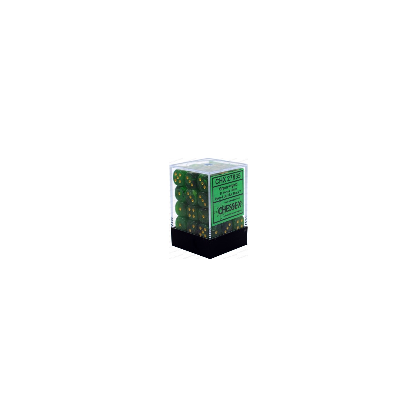 Terning D6 12 mm 36stk Green/Gold Chessex 27835 D6 Dice Block
