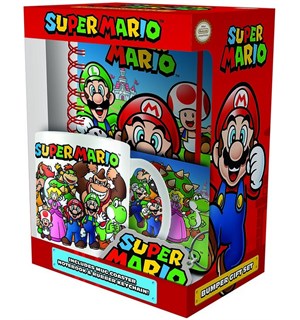 Super Mario Gift Set Kopp + Coaster + Nøkkelring + Notatbok 