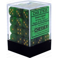 Terning D6 12 mm 36stk Green/Gold Chessex 27835 D6 Dice Block