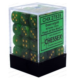 Terning D6 12 mm 36stk Green/Gold Chessex 27835 D6 Dice Block