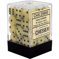 Tärning D6 12 mm 36st Elfenben/Sort Chessex D6 Dice Block CHX 25800