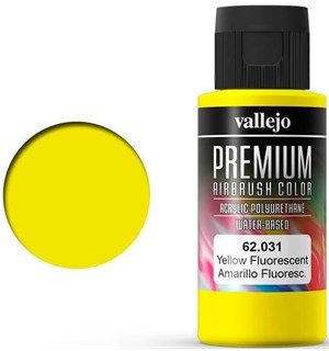 Vallejo Premium Fluo Yellow 60ml Premium Airbrush Color - Fluorescent 