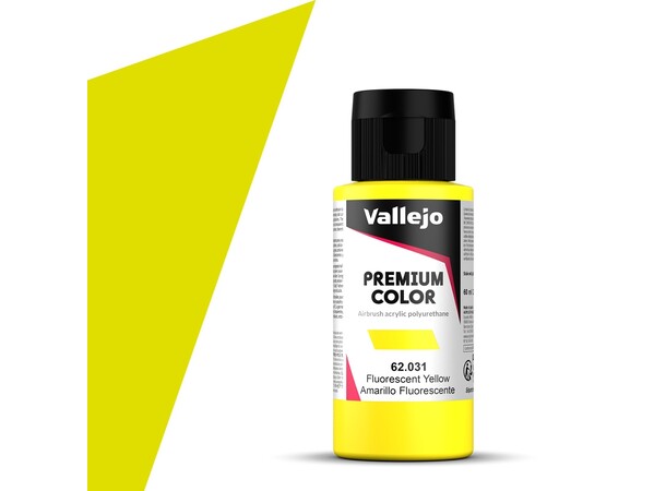 Vallejo Premium Fluo Yellow 60ml Premium Airbrush Color - Fluorescent 